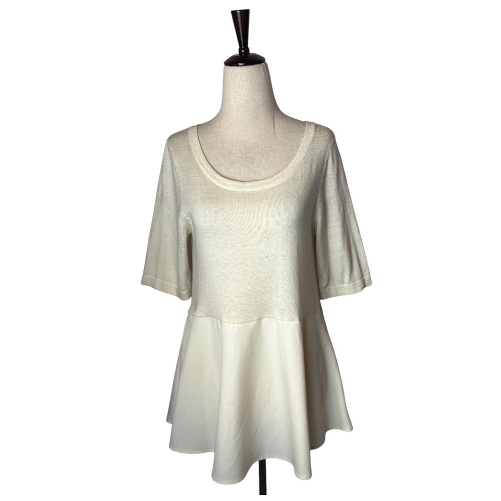 Moth‎ Anthropologie Sweater Women Small Ivory Knit Peplum Tie Back Short Sleeve